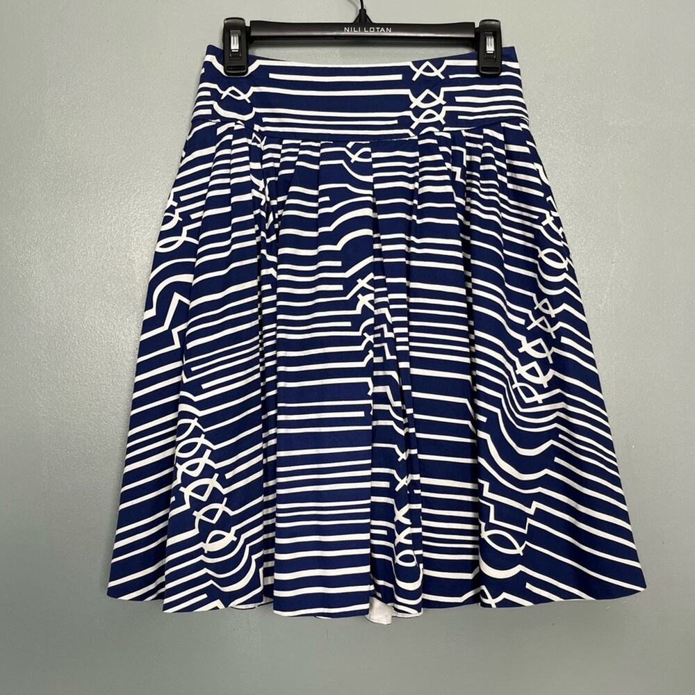 Maeve Anthropologie Abstract Stripes Navy Blue Circle Swing Skirt Women’s Size 0